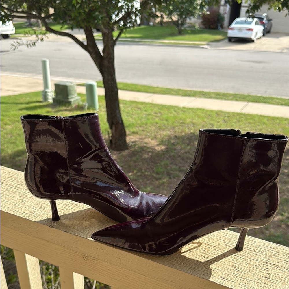 Zara Women Patent Burgundy Ankle Boots